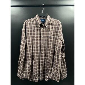 FACONNABLE BROWN CHECK plaid 100% COTTON DRESS SHIRT L‎ pocket button